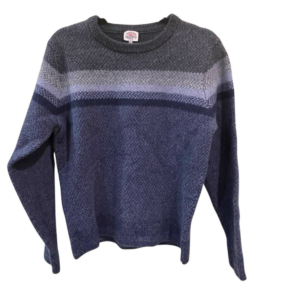 FAHERTY Sweater Crewneck Women's Large (Medium) 100% Merino Wool Blue Gray READ
